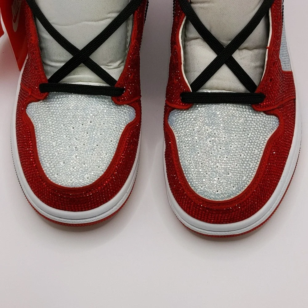 New Custom Crystal Iced Sneakers Red/White/Black Unbranded Bedazzled Sz 6 - Picture 10 of 16